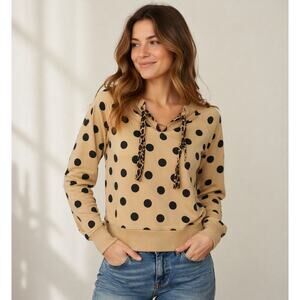 Crown & Ivy Polka Dot Pullover Top Leopard Tie Neck Medium